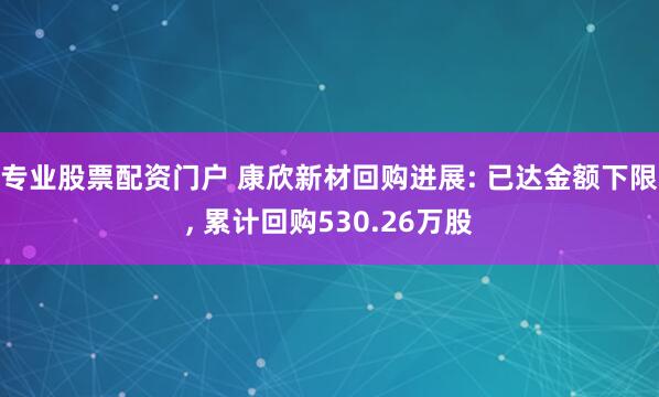 专业股票配资门户 康欣新材回购进展: 已达金额下限, 累计回购530.26万股